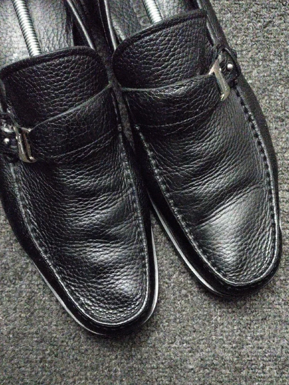 Salvatore Ferragamo Black Pebbled Leather Bit Loafers